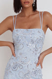 Sky Blue Sequins Ruffle Short Homecoming Dress with Lace Up Back