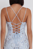 Sky Blue Sequins Ruffle Short Homecoming Dress with Lace Up Back
