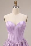 Lilac Corset Sequins Appliques Satin A-Line Strapless Short Homecoming Dress