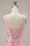 Sparkly Pink Sequins Corset Thick Straps Short Homecoming Dress with Bow