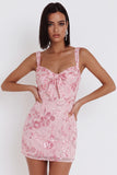 Sparkly Pink Sequins Corset Thick Straps Short Homecoming Dress with Bow