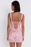 Sparkly Pink Sequins Corset Thick Straps Short Homecoming Dress with Bow