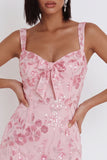 Sparkly Pink Sequins Corset Thick Straps Short Homecoming Dress with Bow