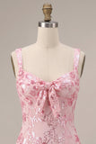 Sparkly Pink Sequins Corset Thick Straps Short Homecoming Dress with Bow