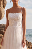 White Floral A-Line Tulle Midi Wedding Dress with Appliques