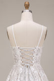 White Sequins A-Line Ruched Spaghetti Straps Short Cocktail Dress with Bow