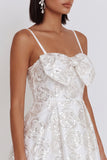 White Sequins A-Line Ruched Spaghetti Straps Short Cocktail Dress with Bow