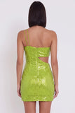 Yellow Green One Shoulder Cut Out Bodycon Sequins Short Cocktail Dress