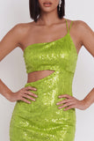 Yellow Green One Shoulder Cut Out Bodycon Sequins Short Cocktail Dress
