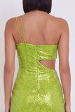 Yellow Green One Shoulder Cut Out Bodycon Sequins Short Cocktail Dress