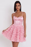 Pink Corset A-Line 3D Floral Appliques Short Homecoming Dress with Lace Up Back