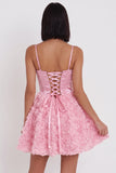 Pink Corset A-Line 3D Floral Appliques Short Homecoming Dress with Lace Up Back