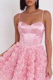 Pink Corset A-Line 3D Floral Appliques Short Homecoming Dress with Lace Up Back