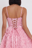 Pink Corset A-Line 3D Floral Appliques Short Homecoming Dress with Lace Up Back