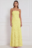 Strapless Pink Sheath Floral Appliqued Sequins Long Bridesmaid Dress