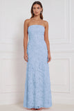 Strapless Pink Sheath Floral Appliqued Sequins Long Bridesmaid Dress