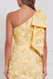 Daffodil Sheath One Shoulder Floral Appliqued Long Bridesmaid Dress with Bow