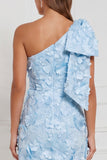 Daffodil Sheath One Shoulder Floral Appliqued Long Bridesmaid Dress with Bow