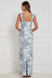 Sage Floral Sheath Square Neck Long Bridesmaid Dress