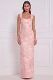 Sage Floral Sheath Square Neck Long Bridesmaid Dress