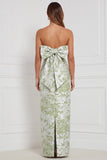 Sage Sheath Floral Strapless Long Bridesmaid Dress with Bow Back