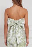 Sage Sheath Floral Strapless Long Bridesmaid Dress with Bow Back
