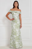 Floral Sage Mermaid Off the Shoulder Long Bridesmaid Dress