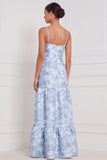 Light Blue A-Line Sweetheart Floral Long Bridesmaid Dress with Slit