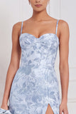 Light Blue A-Line Sweetheart Floral Long Bridesmaid Dress with Slit