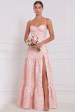 Light Blue A-Line Sweetheart Floral Long Bridesmaid Dress with Slit