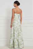 Light Blue A-Line Sweetheart Floral Long Bridesmaid Dress with Slit