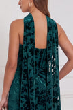 Black Sheath Strapless Ruched Burnout Velvet Long Bridesmaid Dress with Neck Scarf