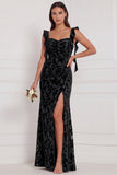 Terracotta Sweetheart Burnout Velvet Mermaid Long Bridesmaid Dress with Side Slit