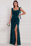 Terracotta Sweetheart Burnout Velvet Mermaid Long Bridesmaid Dress with Side Slit