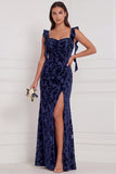 Terracotta Sweetheart Burnout Velvet Mermaid Long Bridesmaid Dress with Side Slit