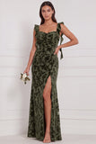 Terracotta Sweetheart Burnout Velvet Mermaid Long Bridesmaid Dress with Side Slit