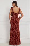 Terracotta Sweetheart Burnout Velvet Mermaid Long Bridesmaid Dress with Side Slit