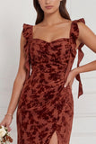 Terracotta Sweetheart Burnout Velvet Mermaid Long Bridesmaid Dress with Side Slit