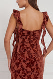 Terracotta Sweetheart Burnout Velvet Mermaid Long Bridesmaid Dress with Side Slit