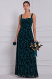 Brown Square Neck A-Line Ruched Burnout Velvet Long Bridesmaid Dress