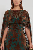 Black Burnout Velvet Sheath V-Neck Long Bridesmaid Dress with Cape
