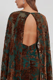 Black Burnout Velvet Sheath V-Neck Long Bridesmaid Dress with Cape