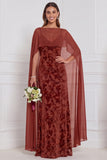 Black Burnout Velvet Sheath V-Neck Long Bridesmaid Dress with Cape