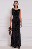 Olive Sheath Cowl Neck Burnout Velvet Long Bridesmaid Dress