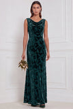Olive Sheath Cowl Neck Burnout Velvet Long Bridesmaid Dress