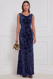 Olive Sheath Cowl Neck Burnout Velvet Long Bridesmaid Dress