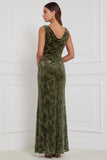 Olive Sheath Cowl Neck Burnout Velvet Long Bridesmaid Dress