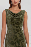 Olive Sheath Cowl Neck Burnout Velvet Long Bridesmaid Dress