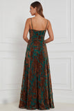 Brown Burnout Velvet A-Line Cowl Neck Long Bridesmaid Dress