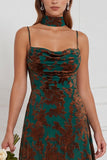 Brown Burnout Velvet A-Line Cowl Neck Long Bridesmaid Dress